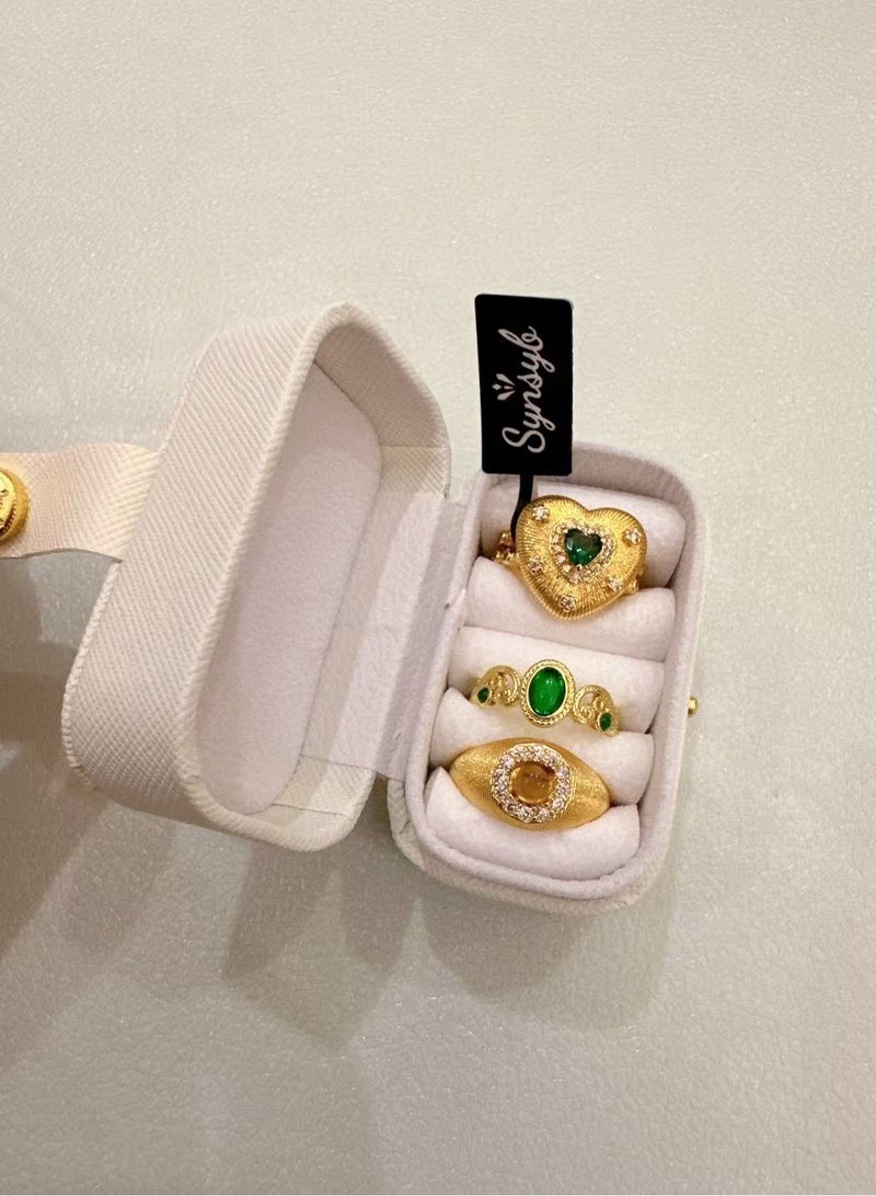 SYNSYB Vintage Style Gold-Plated adjustable Ring Set, Crystal Floral Design, Amber Centre Stone With Luxury Gift Box - Image 2