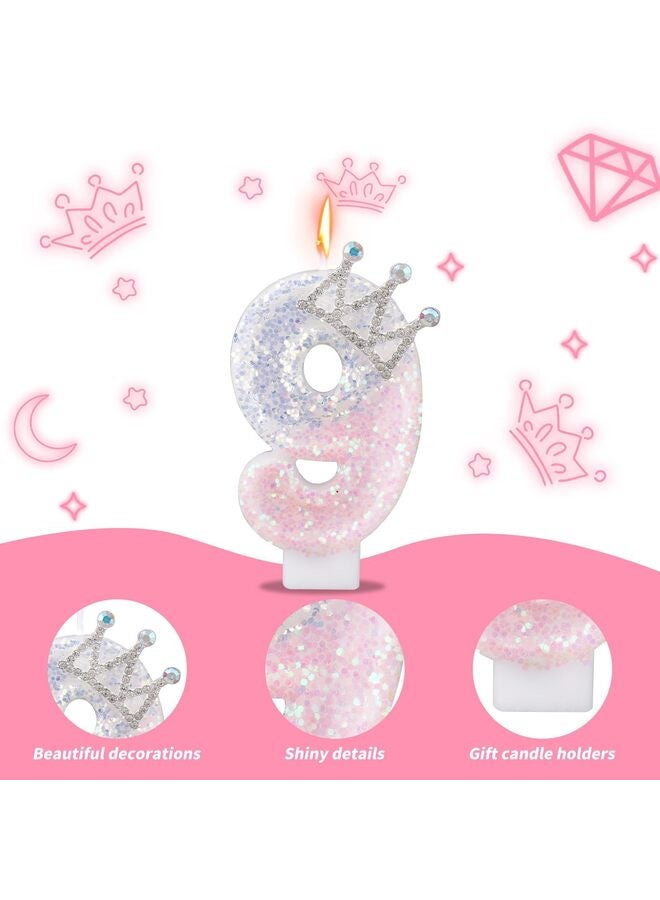 pink and white crown birthday number candles, cake decorations, perfect for girls and women's parties, anniversary celebrations (number 9) - Image 2