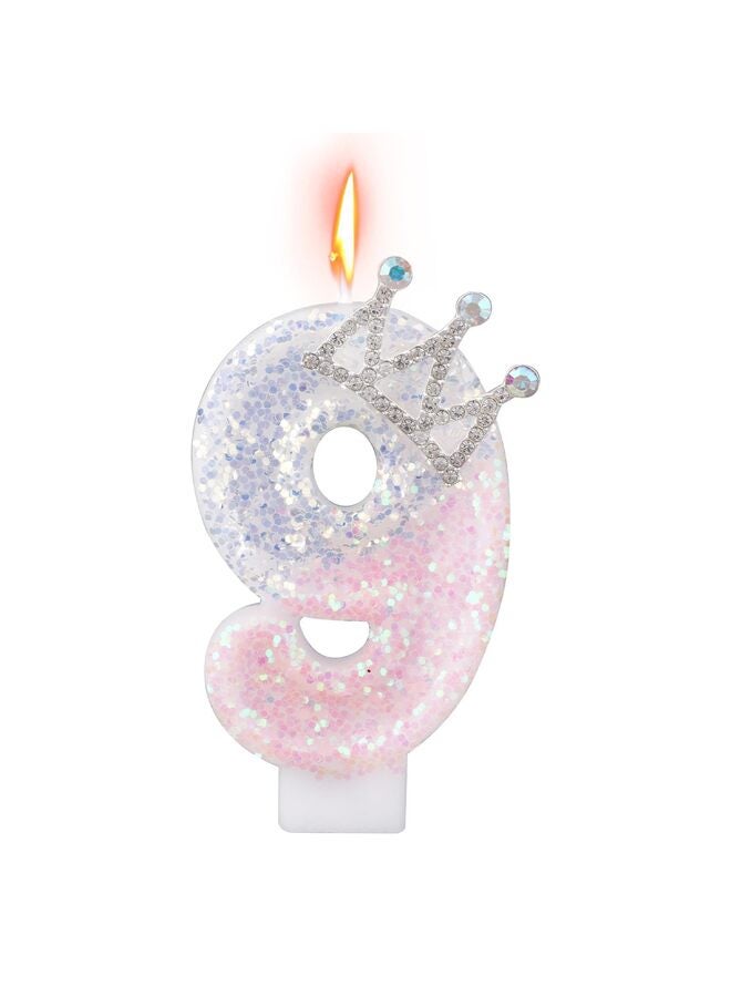 pink and white crown birthday number candles, cake decorations, perfect for girls and women's parties, anniversary celebrations (number 9) - Image 1