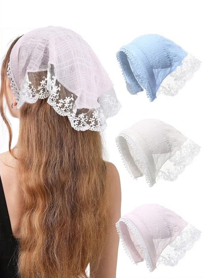 GMORO 3PCS Hair Scarf Bandana Handband for Women Chiffon Head Scarf for Women's Hair, Non Slip Lace Triangle Kerchief Women’s Hair Bands  - Image 1