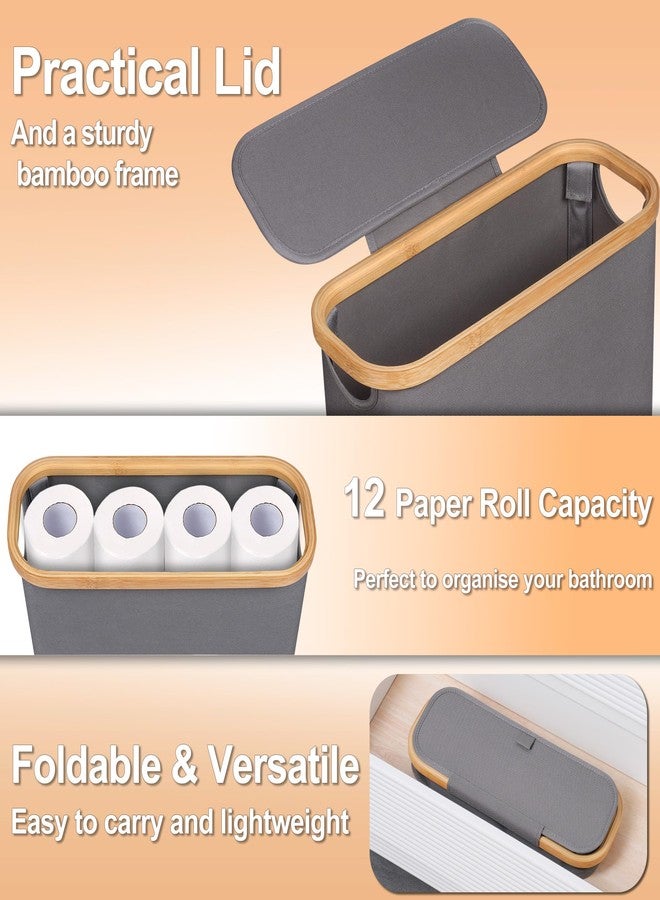 efluky Toilet Paper Basket 28L, Toilet Paper Storage with Lid for Bathroom, Toilet Paper Holder with Storage, Free Standing Toilet Paper Organizer Holds Up to 9-12 Rolls, Grey - Image 3