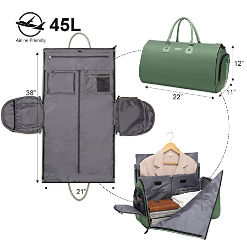 Modoker EcoFriendly Convertible Garment Bags for Travel Carry on Garment Duffel Bag for Women Men Weekender 2 in 1 Hanging Suitcase Suit Travel Bags Green - Image 3