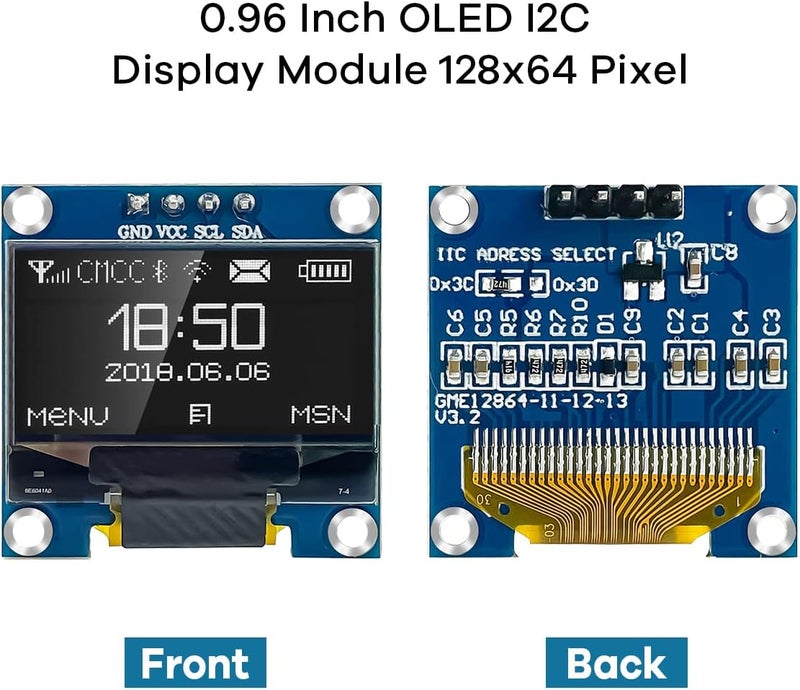 Hosyond 5 Pcs 0.96 Inch OLED I2C IIC Display Module 12864 128x64 Pixel SSD1306 Mini Self-Luminous OLED Screen Board Compatible with Arduino Raspberry Pi (White) - Image 2