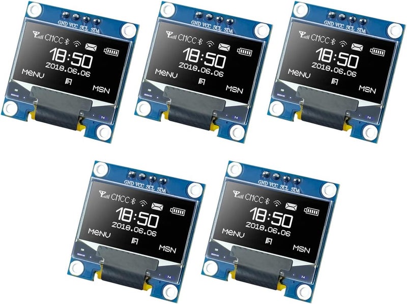 Hosyond 5 Pcs 0.96 Inch OLED I2C IIC Display Module 12864 128x64 Pixel SSD1306 Mini Self-Luminous OLED Screen Board Compatible with Arduino Raspberry Pi (White) - Image 1