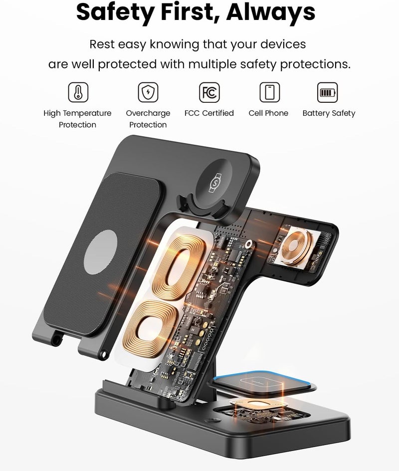 شاحن لاسلكي لسامسونج، محطة شحن لاسلكية قابلة للطي 3 في 1 لـ Samsung Galaxy S25 S24 Ultra Plus S23 S22 S21 S20، Z Flip/Fold 5 4 3، Watch 6 5 4 3 Active، Buds 3/2/Pro/Live - Image 3