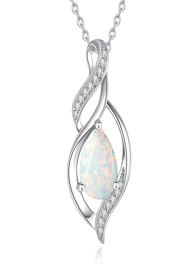 FANCIME October Birthstone Necklace for Women Opal Teardrop Necklace Sterling Silver Infinity Love Birthday Gifts for Mom Women, 16"+2" Inches - Image 1