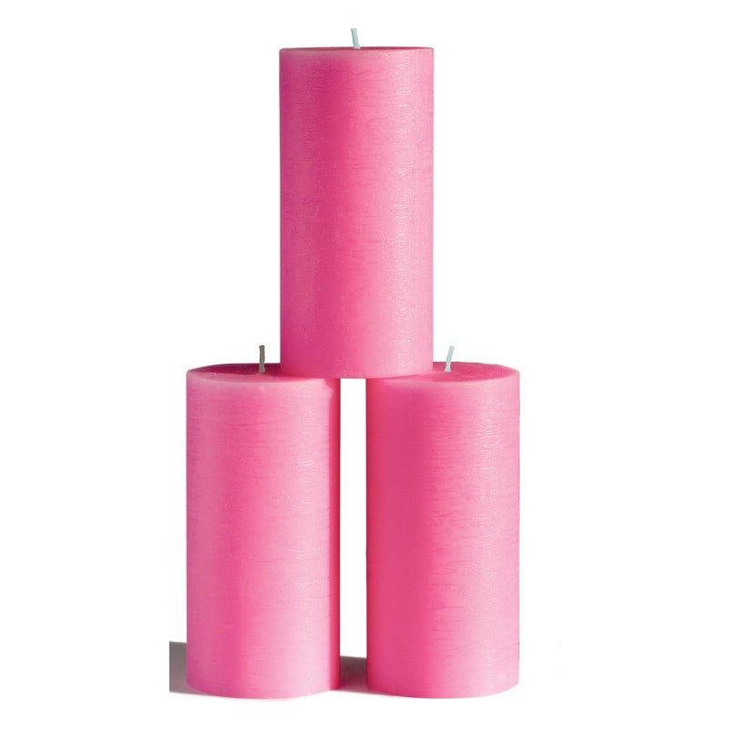 CANDWAX Large Pillar Candles 3x6 Inch Set of 3 Unscented Candles Hot Pink Candles Rustic Style for Valentines Weddings Home Interior
