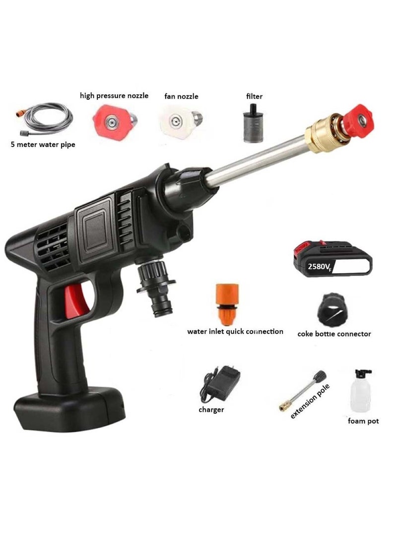21V High-Pressure Car Washing Water Gun 1 Batteries & 5-Meter Hose Black  - Image 1