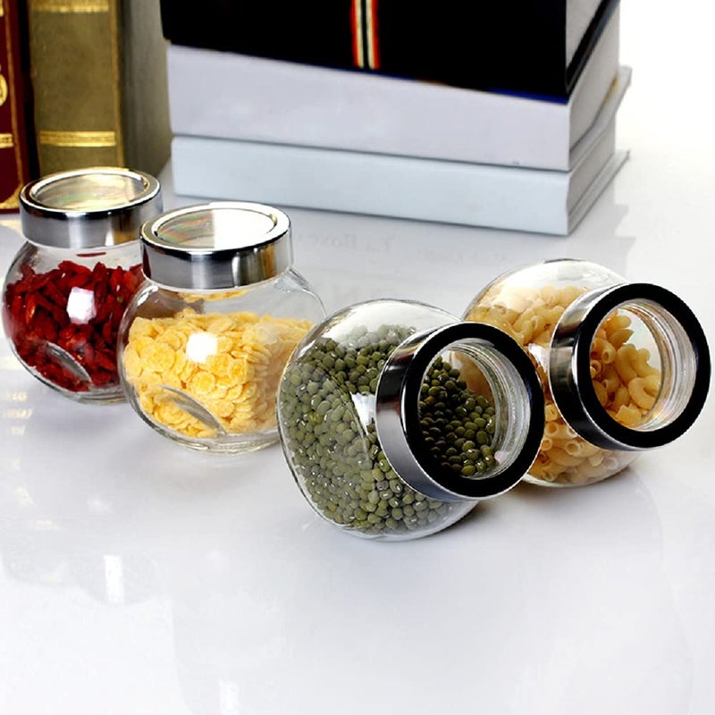Vency Set of 4 Spice Glass Storage Jar for Masalas, Dry Fruits, Mouth Fresheners with Rust Proof Air Tight Stainless Steel Lid 200ml - Image 1