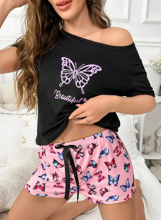 تايك تو مجموعة من تيشيرت بطبعة فراشة وشورت