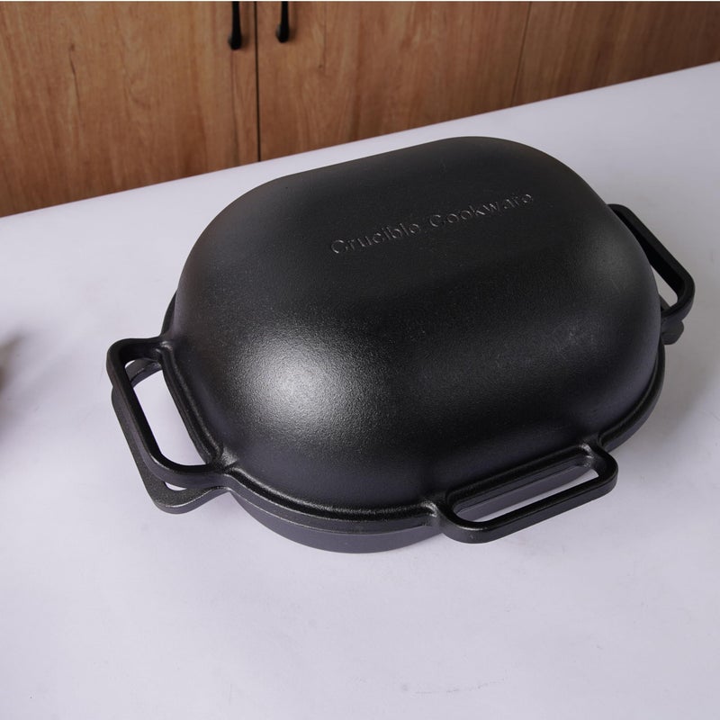 Crucible Cookware وعاء طهي كروسيبل كبير جداً من الحديد الزهر لصنع الخبز الحرفي مع 6 مقابض حلقة وغطاء عميق للخبز بالبخار - Image 3