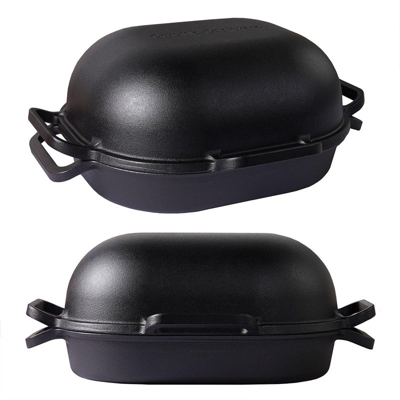 Crucible Cookware وعاء طهي كروسيبل كبير جداً من الحديد الزهر لصنع الخبز الحرفي مع 6 مقابض حلقة وغطاء عميق للخبز بالبخار - Image 1