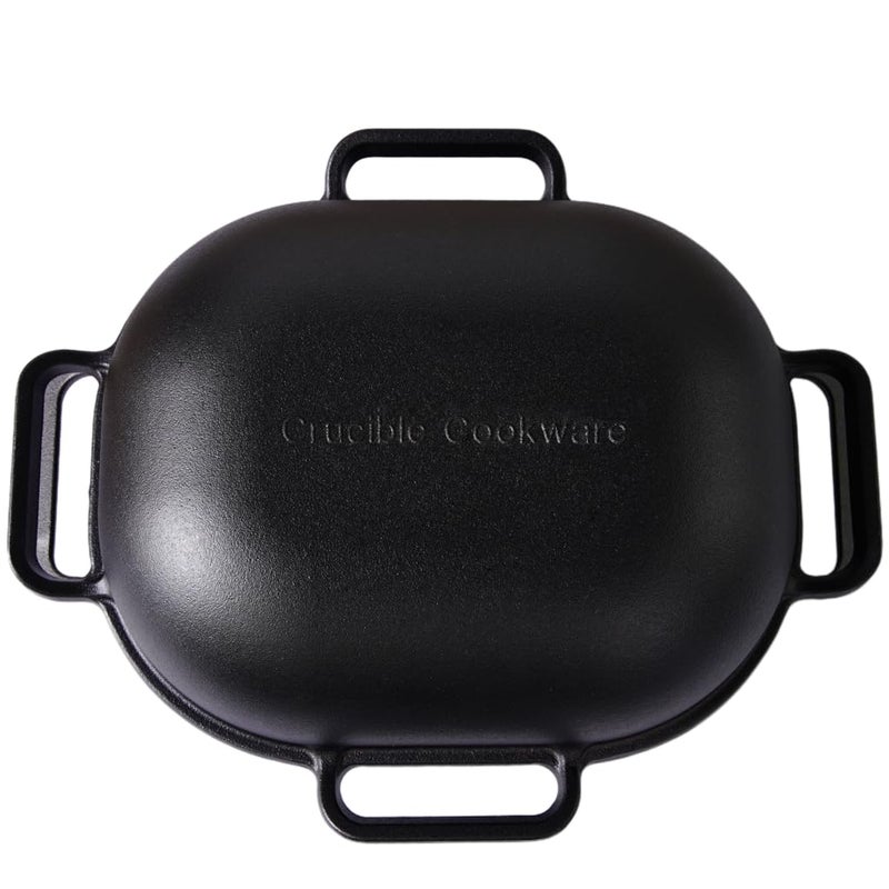 Crucible Cookware وعاء طهي كروسيبل كبير جداً من الحديد الزهر لصنع الخبز الحرفي مع 6 مقابض حلقة وغطاء عميق للخبز بالبخار - Image 5