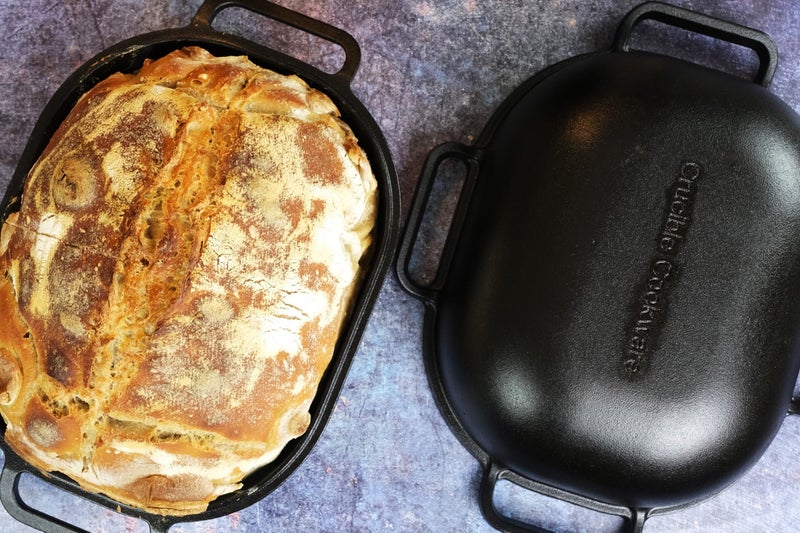 Crucible Cookware وعاء طهي كروسيبل كبير جداً من الحديد الزهر لصنع الخبز الحرفي مع 6 مقابض حلقة وغطاء عميق للخبز بالبخار - Image 4