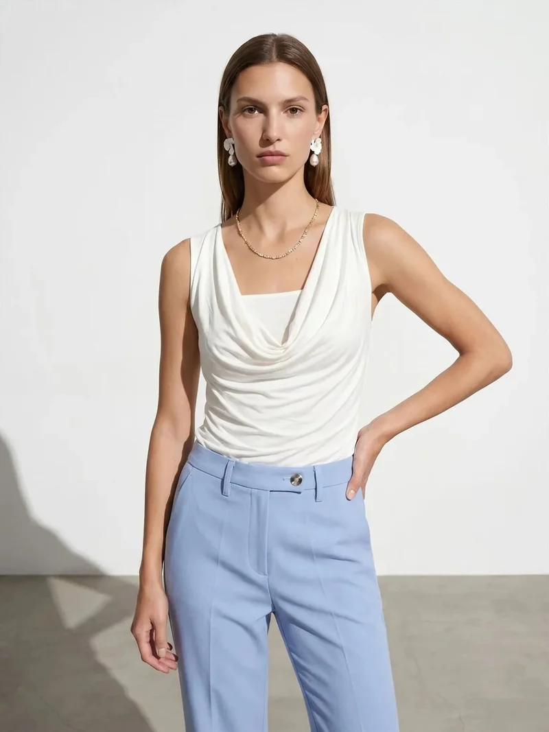 ديلفين DILVIN Sleeveless Cowl Neck Jersey Blouse