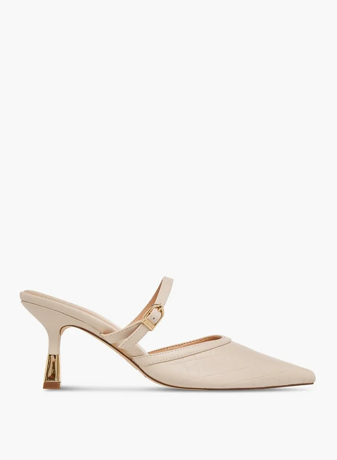 Celeste Women's Textured Pointed Toe Mules with Flared Heel