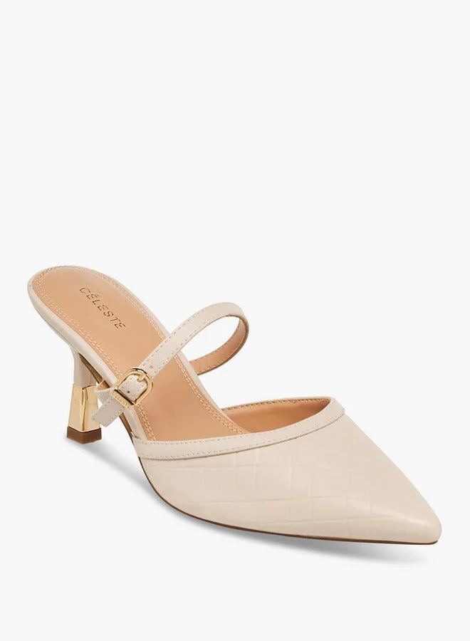 Celeste Women's Textured Pointed Toe Mules with Flared Heel