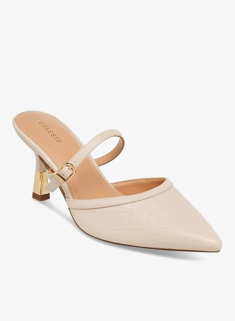 Celeste Women's Textured Pointed Toe Mules with Flared Heel