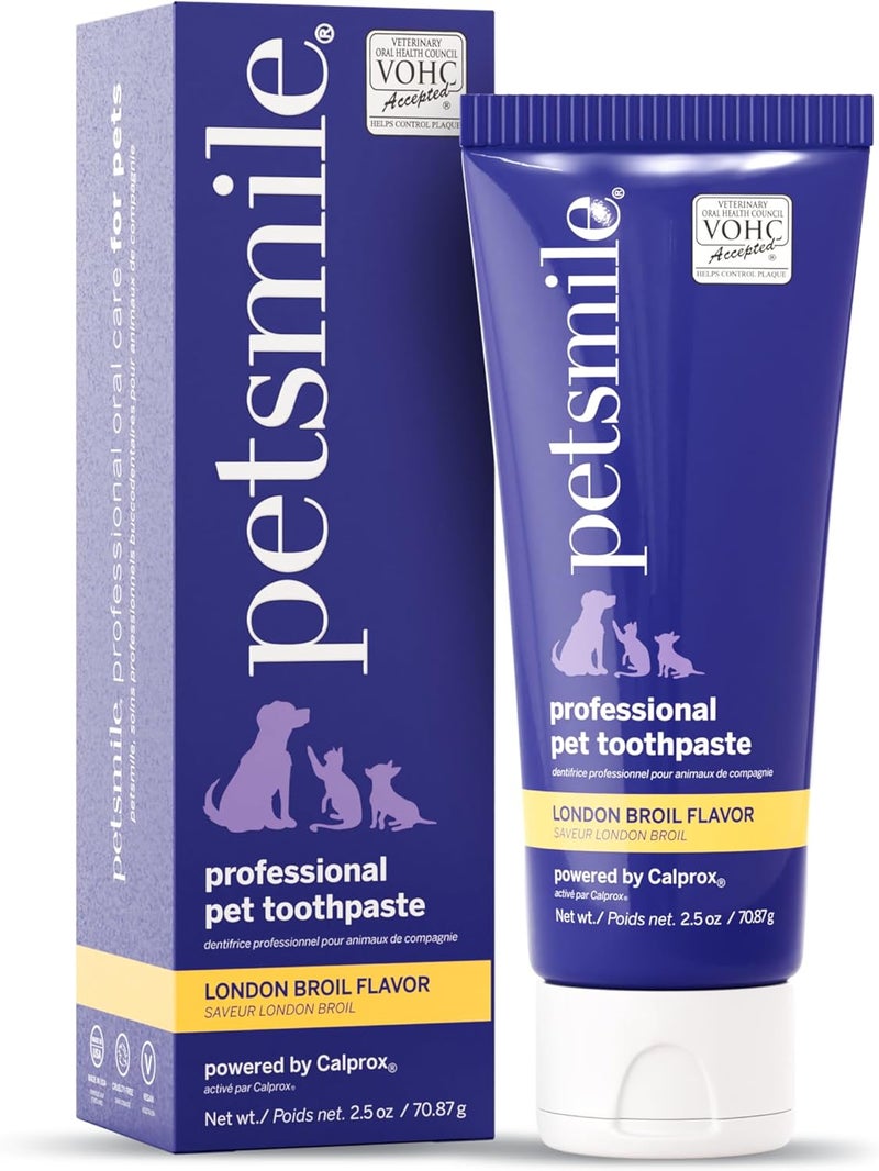 petsmile Professional Dog Toothpaste | VOHC Approved Flavored Pet Toothpaste with Plaque Control | Human-Grade Ingredients Clean Teeth & Improves Dental Health (London Broil, 2.5 Oz) - Image 1