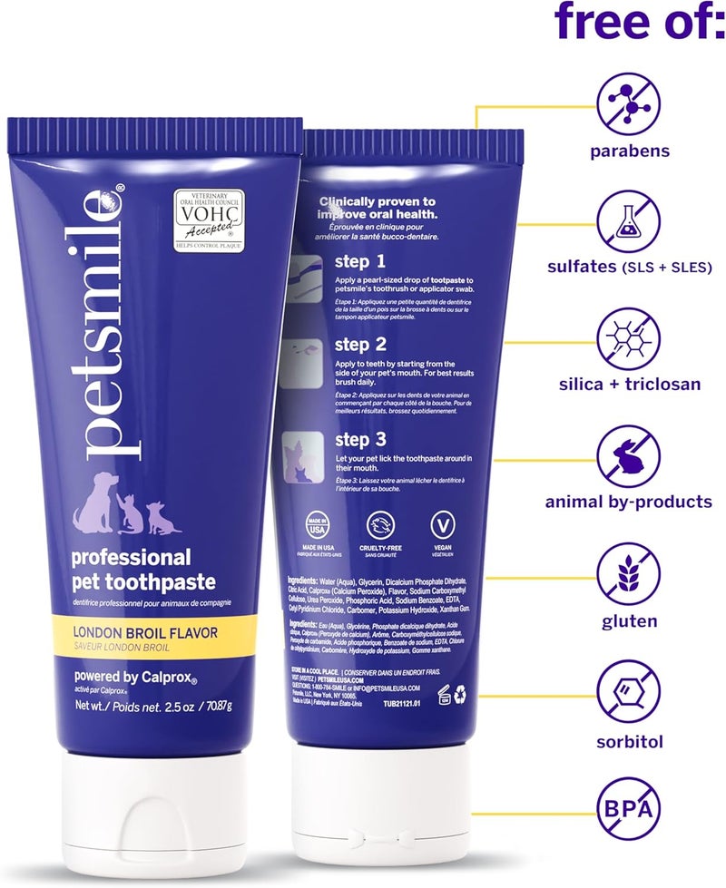 petsmile Professional Dog Toothpaste | VOHC Approved Flavored Pet Toothpaste with Plaque Control | Human-Grade Ingredients Clean Teeth & Improves Dental Health (London Broil, 2.5 Oz) - Image 4
