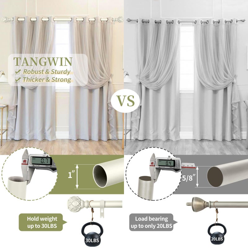 TANGWIN White Farmhouse Curtain Rods for Windows:36-88" Heavy Duty Adjustable Curtain Rod for Bedroom Living Room,Boho Decorative Rustic Drapery Rods with Vintage Coastal Texture Finials,Antique White - Image 3