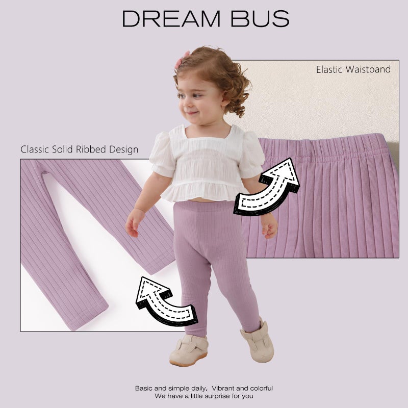 DREAM BUS 5 Pack Toddler Girl Pants Baby Girl Solid Ribbed Pants Toddler Girls Bottoms Leggings Newborn Cotton Jogger - Image 5