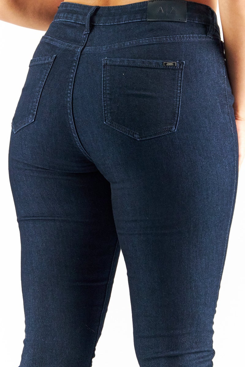 armani AX Armani Exchange Women Skinny Fit Plain Non-Stretchable Denim Jeans, Navy - Image 3