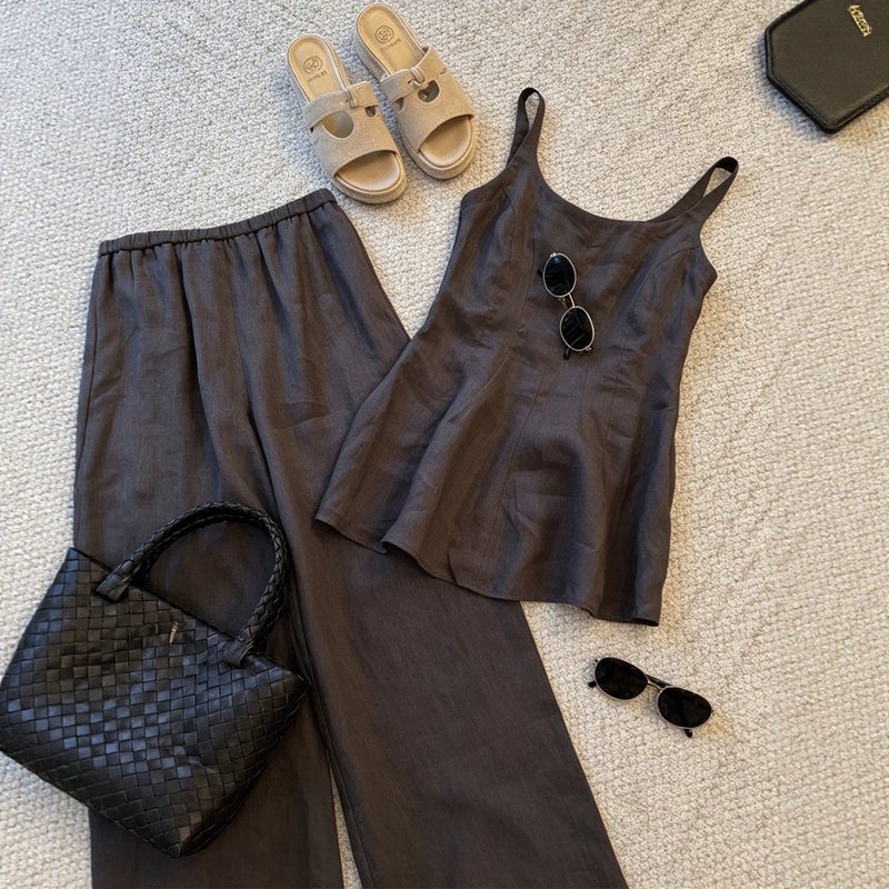 Relaxed Old Money Style Linen Blend Summer Two-Piece Set - Image 2