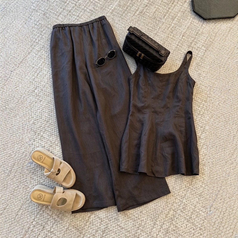 Relaxed Old Money Style Linen Blend Summer Two-Piece Set - Image 4