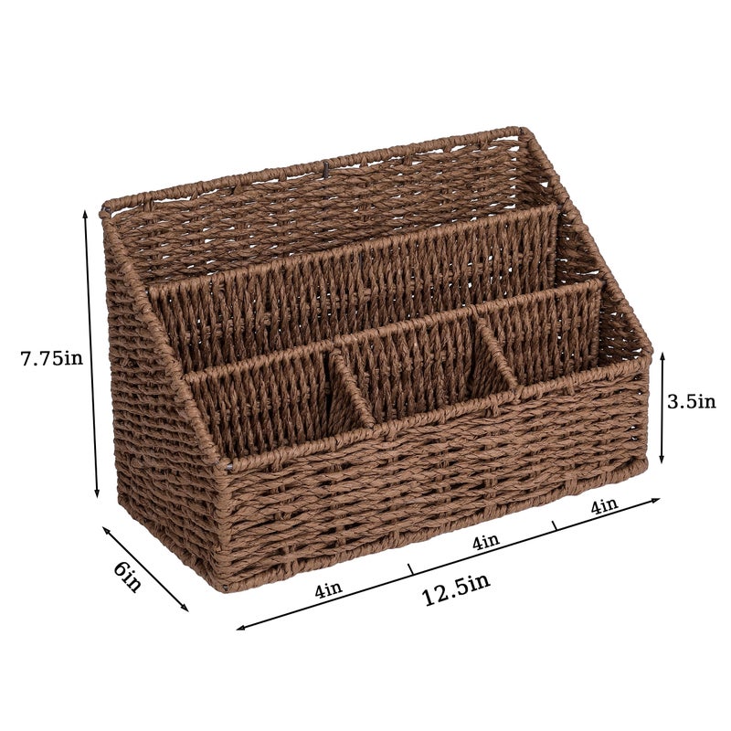 DINGTAI Rattan Desk Organizer, Tabletop Mail Holder, 5 Slot Mail Organizer Countertop Basket, Rattan Office Supplies, Boho Office Desk Accessories, Wicker Desk Organizer, Magazine Holderï¼ˆBrownï¼‰ - Image 5