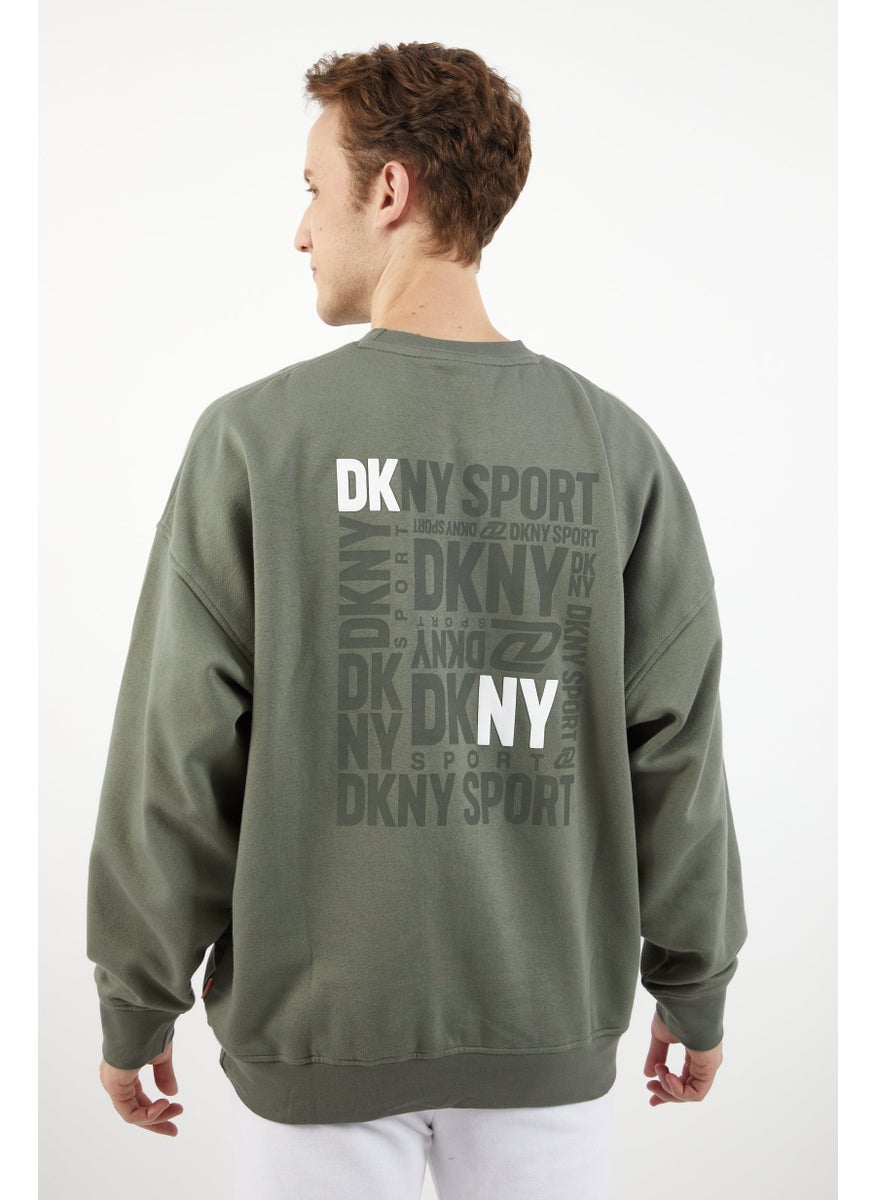 DKNY Sport Men Sports Fit Brand Logo Training Sweatshirt, Military  - Image 4