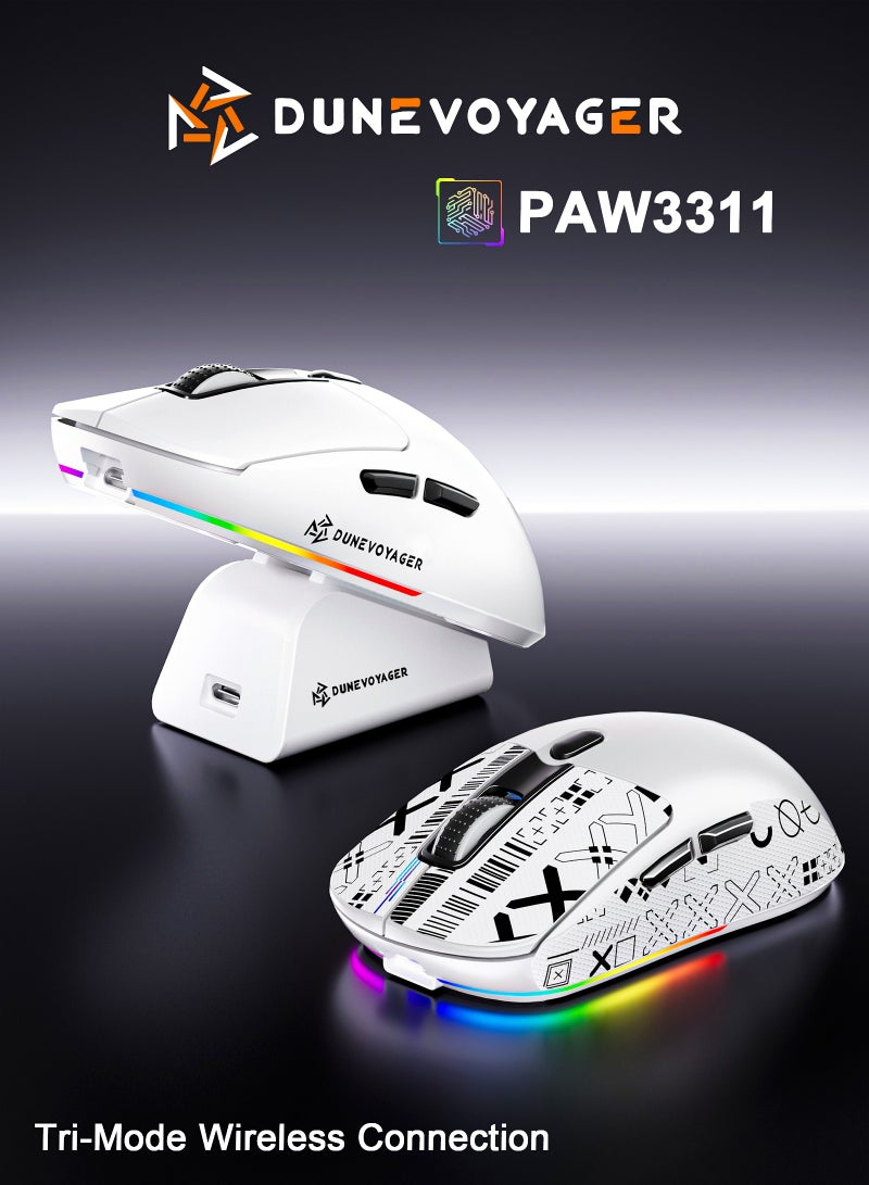 مسافر الكثبان فأرة قيمنق لاسلكية SE2 ثلاثية الأوضاع مع قاعدة شحن مغناطيسية، ماوس ألعاب خفيف الوزن مضاد للانزلاق، مزود بمستشعر PixArt PAW3311، دقة 24000 DPI ومعدل استجابة 1000Hz، يدعم البلوتوث / 2.4G / USB-C، متوافق مع PS4 / PS5 / PC / Xbox، مع برنامج مخصص للتحكم الكامل. - Image 1