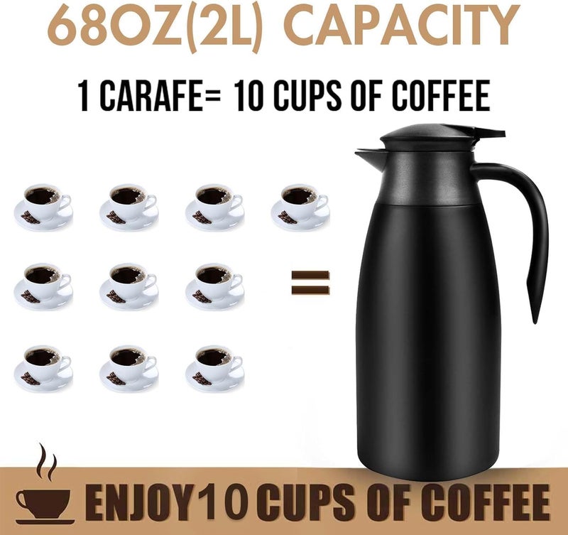 GearRoot 68oz Thermal Coffee Carafe, 2 Pack Airpot Insulated Coffee Urn Stainless Steel Vacuum Thermal Pitchers for Coffee, Hot Water, Tea, Beverage - Keep 12 Hours Hot, 24 Hours Cold (Silver, Matte Black) - Image 3