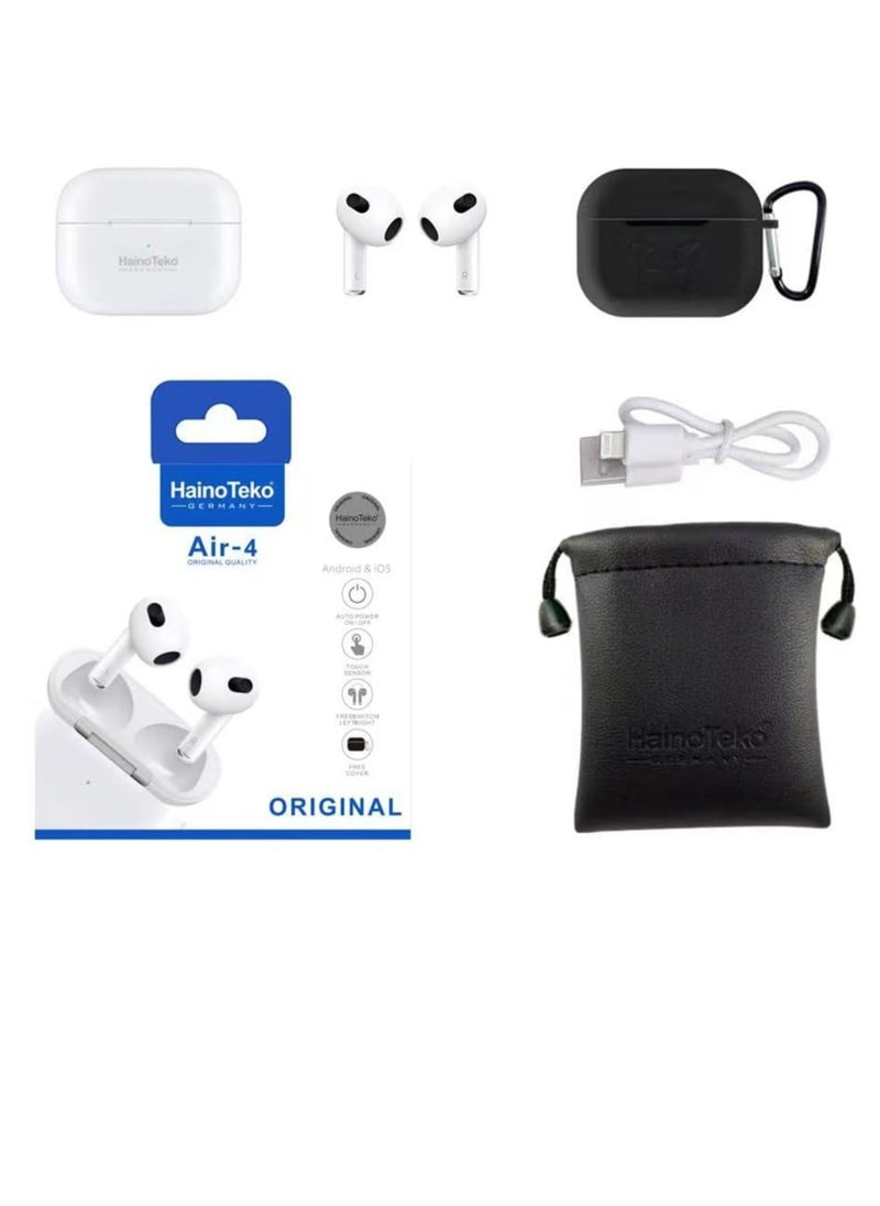 Haino Teko Haino Teko Air 4 True Wireless Earbuds Bluetooth Earphones with Clear Calls Noise Reduction Touch Sensor Super Battery Display Battery Heavy Bass White 