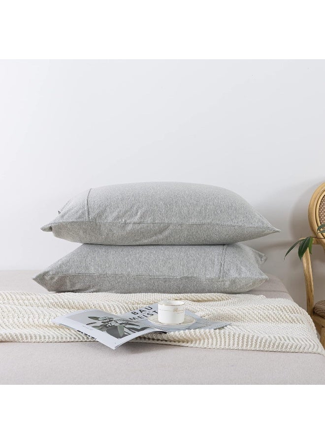 100% Jersey Cotton Pillow Cases of 2 - Ultra Soft Pillow Covers 2 Pack with Envelope Closure (Gray, Queen)  - Image 1
