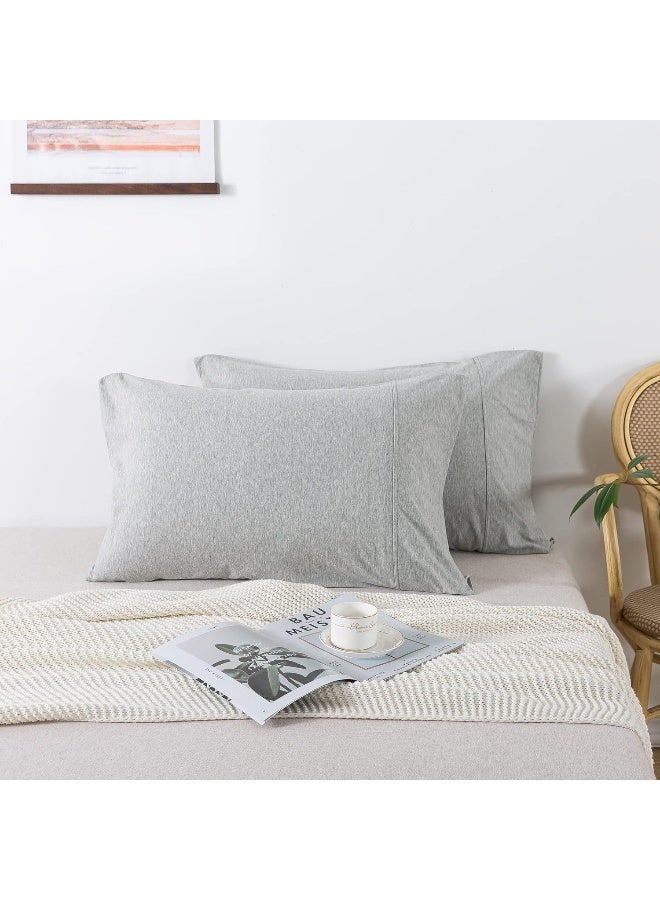 100% Jersey Cotton Pillow Cases of 2 - Ultra Soft Pillow Covers 2 Pack with Envelope Closure (Gray, Queen)  - Image 2