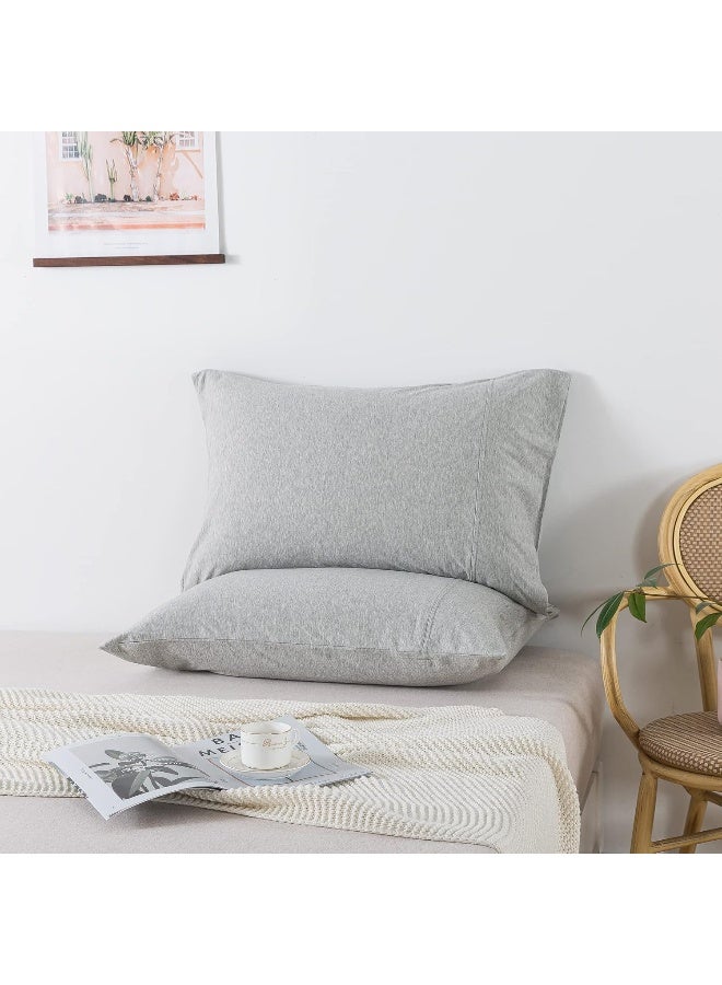 100% Jersey Cotton Pillow Cases of 2 - Ultra Soft Pillow Covers 2 Pack with Envelope Closure (Gray, Queen)  - Image 3
