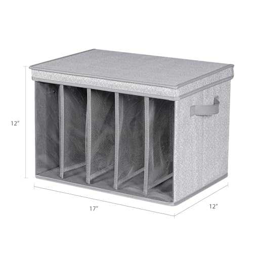 Zilink Upgraded Sweater Storage for Closet Shelf with Lids and Support Boards Clothes Organizer for Closet with 5 Grids Divider Sweater Organizers for Sweaters, Jeans, Pants, Grey Pattern, 3 Pack - Image 2