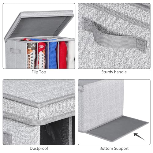 Zilink Upgraded Sweater Storage for Closet Shelf with Lids and Support Boards Clothes Organizer for Closet with 5 Grids Divider Sweater Organizers for Sweaters, Jeans, Pants, Grey Pattern, 3 Pack - Image 3