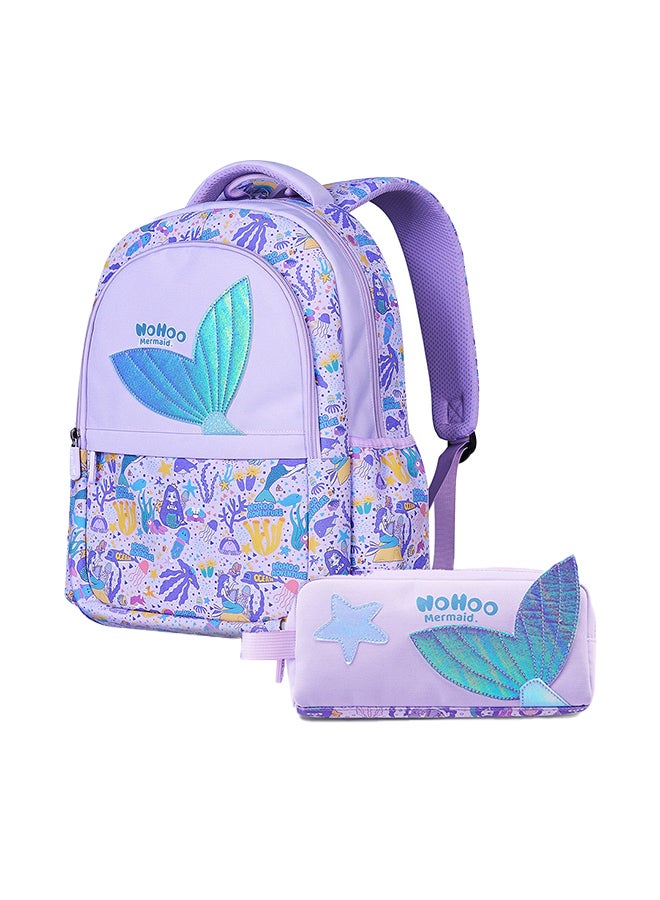 Nohoo Kids 16 Inch School Bag With Pencil Case Combo Mermaid - Purple - Image 1