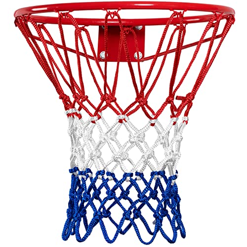 NEIJIANG Basketball Net Replacement 2025 Upgrade Thick Professional Basketball Nets Heavy Duty Outdoor All Weather Anti Whip Color Never Fade 12 Loops Red White Blue