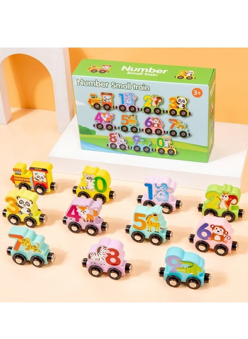 Number Boy Toys Girls Toys Toddler Toys Educational Toys, 11 Pieces of Wooden Train Toys, Magnetic Animal Digital Train Car Building Blocks, Early Childhood Enlightenment Educational Toys for Toddlers to Learn to Count