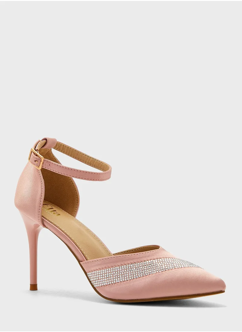 Ella Limited Edition Diamante Stripe Pointed Ankle Strap Pump