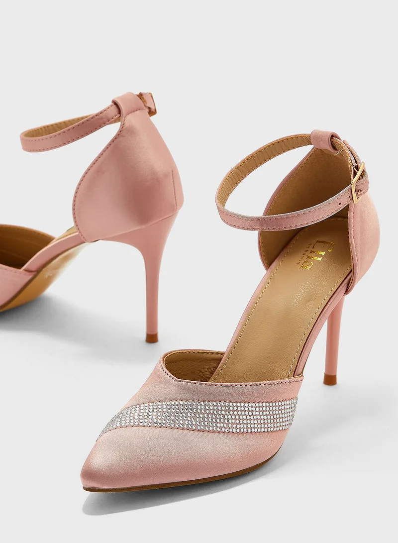 Ella Limited Edition Diamante Stripe Pointed Ankle Strap Pump