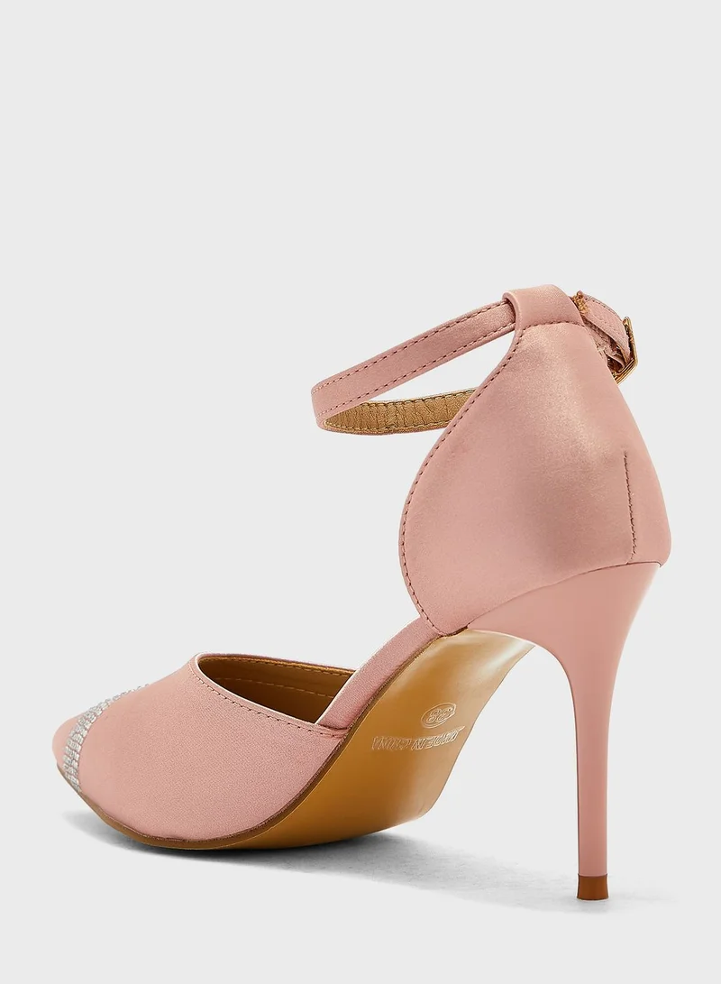 Ella Limited Edition Diamante Stripe Pointed Ankle Strap Pump