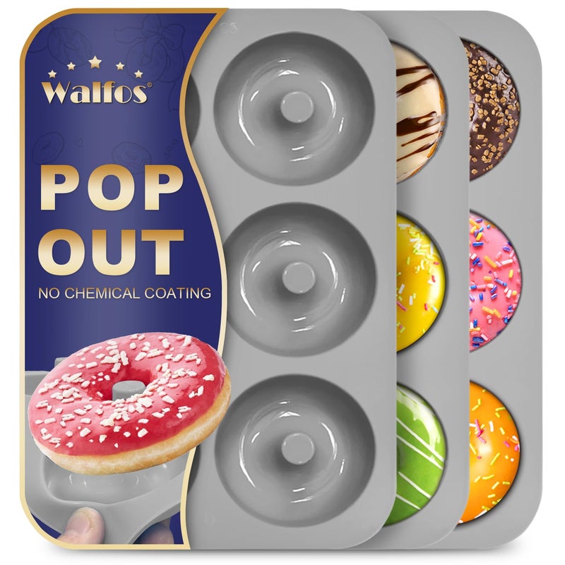 Walfos Donut Pan for Baking NonStick Silicone Doughnut Pan Set Silicone Donut Mold Heat Resistant Make Perfect Donut Cake Biscuit Bagels BPA FREE and Dishwasher Safe Set of 3 - Image 2
