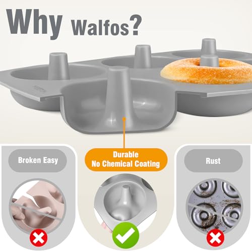 Walfos Donut Pan for Baking NonStick Silicone Doughnut Pan Set Silicone Donut Mold Heat Resistant Make Perfect Donut Cake Biscuit Bagels BPA FREE and Dishwasher Safe Set of 3 - Image 3