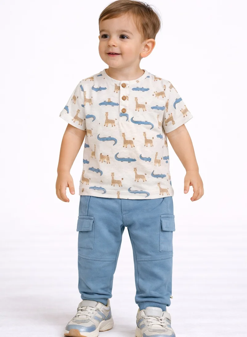 Dirkje Boys 2 Pc Set “Safari Adventure” Henley Tee & Blue Cargo Jogger Set