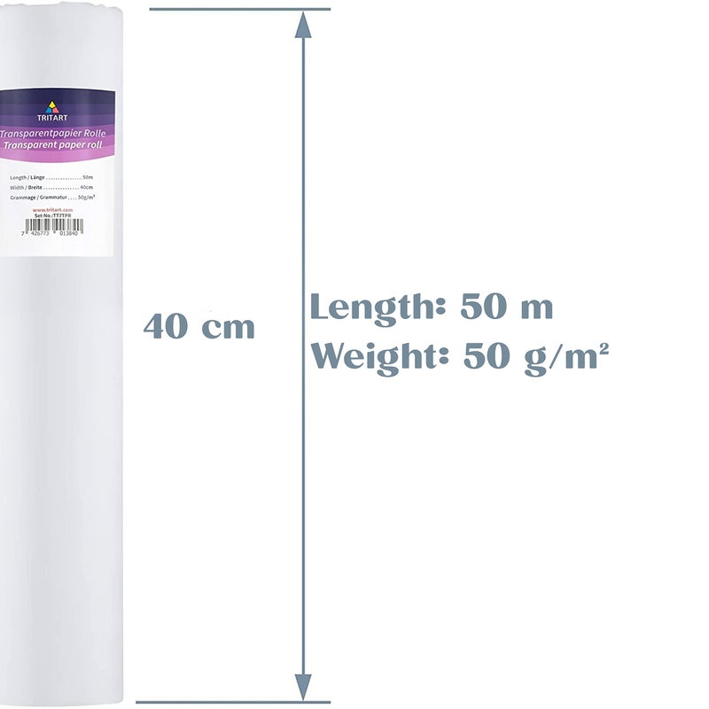 Tritart White Tracing Paper Roll 16 inch x 164 feet - 50 g/m² Sewing Pattern Paper for Ink, Pencil & Markers - Trace Paper for Sewing&Dressmaking - Sketch & Drafting paper roll - Sewing Tracing Paper - Image 2