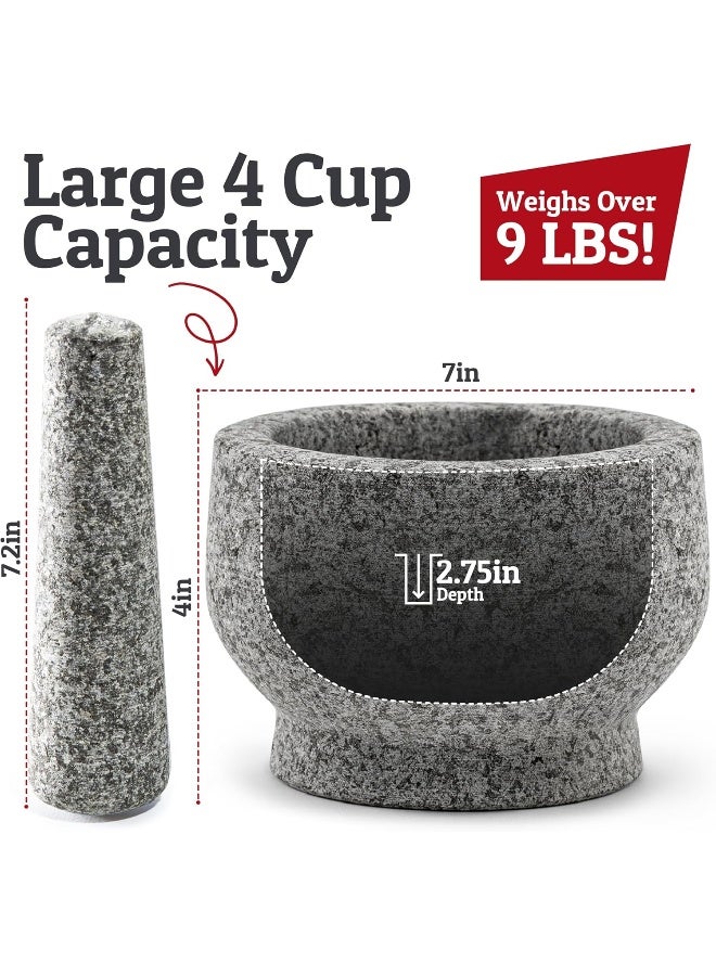 PriorityChef Heavy Duty Natural Granite Extra Large Mortar and Pestle Set, Hand Carved, Make Fresh Guacamole at Home, Solid Stone Grinder Bowl, Herb Crusher, Spice Grinder, 7" Wide, 4 Cup, Grey  - Image 3